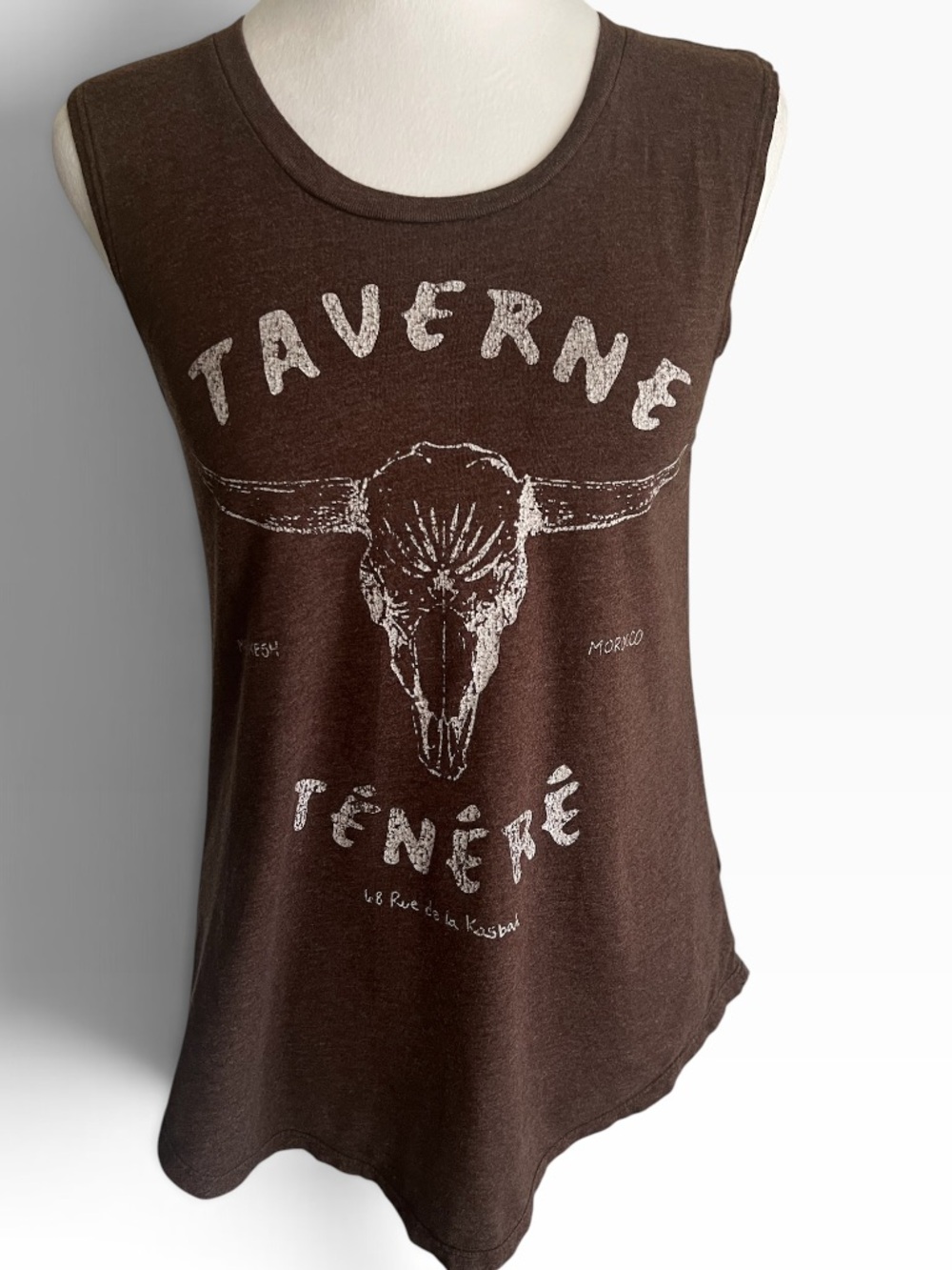 Reserve 84 Brown Longhorn Morocco Graphic Muscle Tank Top XS Western Boho